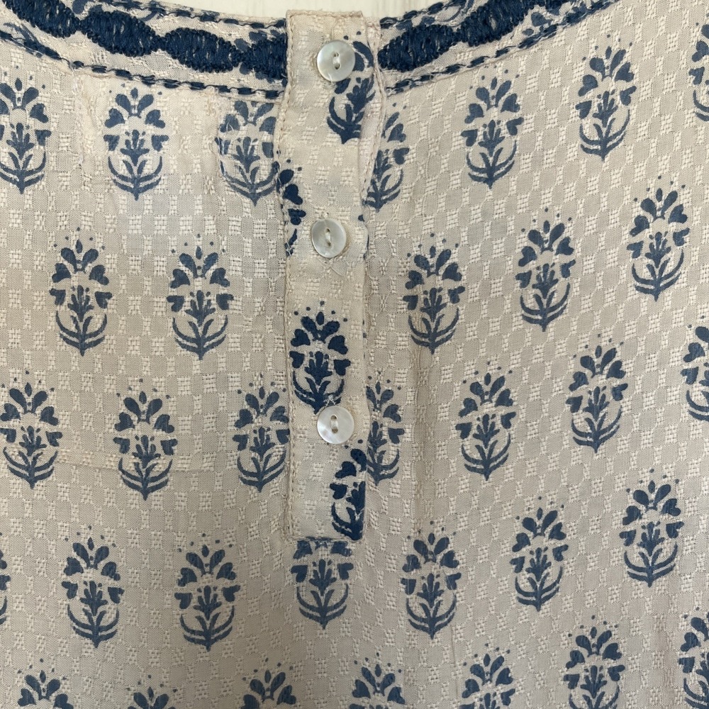 Sigrid Olsen Tan Blue Cottage Floral Embroidered Peasant Boho Babydoll Womens M - Picture 8 of 10